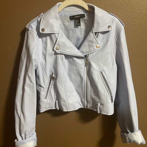 Light Blue Faux Leather Jacket - Picture 2 of 5